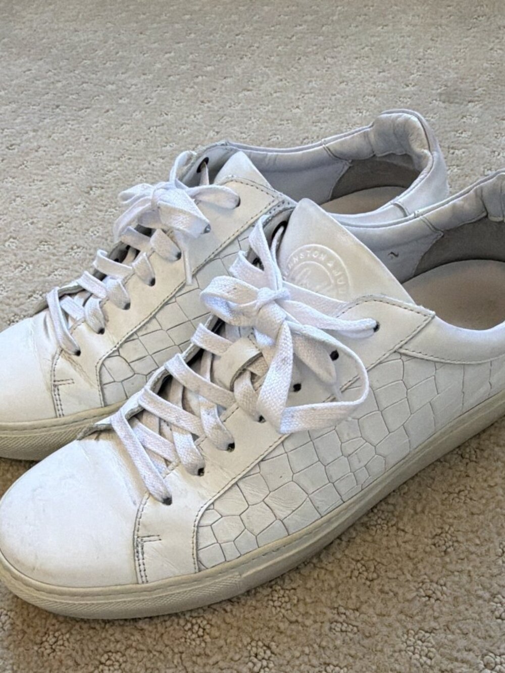 Johnston & Murphy Jake Lace-to-Toe White Leather Sneakers Sz 9.5